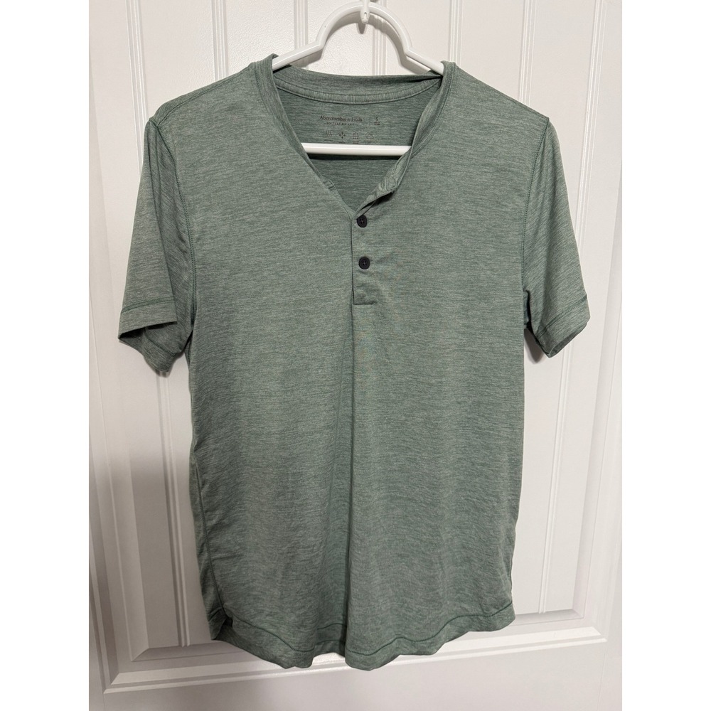 Abercrombie & Fitch Shirt Mens S Soft A&F Air Knit Henley Green Short Sleeve EUC